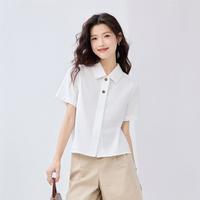 佐丹奴 纯棉府绸女式衬衫翻领衬衫女夏上衣短款梭织时尚休闲短袖衬衫女款