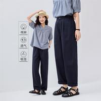 佐丹奴 2026年夏季天然棉麻压褶半松紧腰梭织日常休闲百搭长裤女士