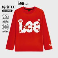 Lee 春秋装男女中大童长袖T恤纯棉儿童衣服校园学生内搭上衣爱心印花