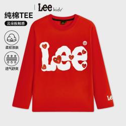 Lee 春秋装男女中大童长袖T恤纯棉儿童衣服校园学生内搭上衣爱心印花