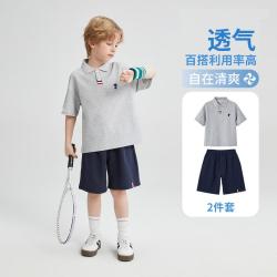 史努比 26年夏季新款短袖T恤翻领POLO衫短裤两件套
