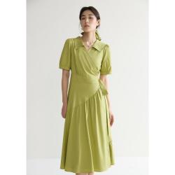 独束 大码日曼波赫本连衣裙女围裹式修身短袖长裙女