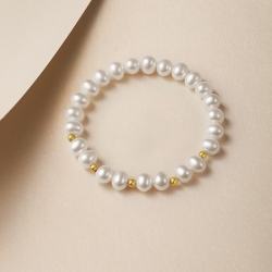 周六福 黄18K金珍珠手链手串女生日礼物 珠光炫彩 约16cm