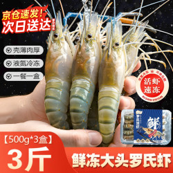 百鲜洽 罗氏虾沼虾活冻新鲜大头鲜超大虾巨型基围虾海鲜水产虾类 1500g 34-44只（大号） 大号2斤