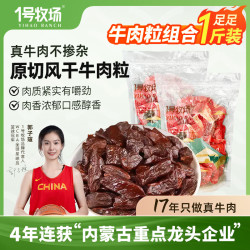 1号牧场 一号牧场 风干牛肉粒 内蒙古特产500g 约7成干肉干肉脯 休闲零食散装称重  风干牛肉粒250g*2袋