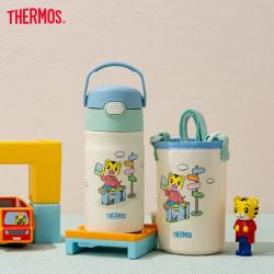 THERMOS 膳魔师 巧虎联名儿童保温杯小学生水杯6-12岁上学专用水壶350ml蓝
