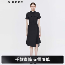 S.DEER 女装翻领拼接不规则衬衫连衣裙 S22281269
