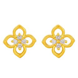 周六福 四叶草黄金钻石耳钉女足金七夕礼物计价W0986711 一对 约0.82g