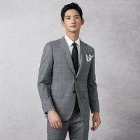堡尼 西装男商务正装休闲修身结婚西服格纹外套