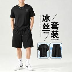 真维斯 Z+ 男士运动套装短裤冰丝休闲短袖t恤夏季青少年跑步五分裤健身上衣
