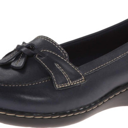 Clarks 女士真皮乐福鞋 Ashland Bubble 简约圆头平底 Navy 41 (9.5 US)  宽版