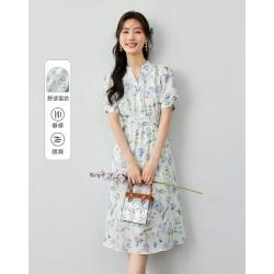 梵希蔓 春夏款季款立领半门襟中长款A字裙