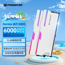 PREDATOR DDR5 台式机内存条 Hermes冰刃系列 6000频率 C28冰刃白 48GB 1套 24*2