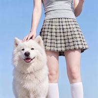 唐狮 女格纹百褶裙 韩系小清新时尚减龄甜美