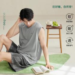 安之伴 夏季男士睡衣纯棉圆领短袖短裤家居服套装