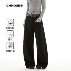 ICH MODE 美式复古阔腿直筒休闲裤 女款 黑色