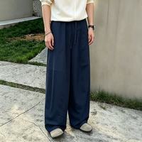 月伊纺 松紧腰抽绳阔腿裤男夏季新款宽松直筒休闲裤青年莱赛尔亚麻裤长裤