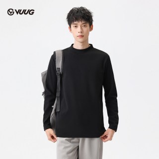 VUUG 保暖秋冬长袖双面毛绒半高领上衣打底衫T恤内搭男