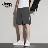 JEEP SPIRIT 吉普休闲短裤男夏季冰丝五分裤子速干透气沙滩运动中裤 深灰 2XL （建议120-135斤）