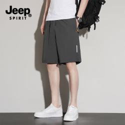 JEEP SPIRIT 吉普休闲短裤男夏季冰丝五分裤子速干透气沙滩运动中裤 深灰 2XL （建议120-135斤）