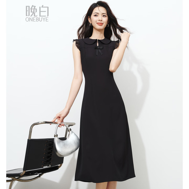 PLUS会员：晚白 减龄娃娃领无袖连衣裙女