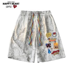 CHARLES JANG'S HAPPY HEART 美式扎染沙滩短裤男夏季薄款透气宽松休闲运动五分裤子