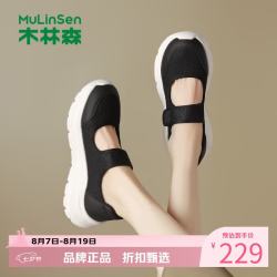 木林森 女鞋透气网面玛丽珍鞋 夏季轻便魔术贴网面鞋百搭女士休闲运动鞋