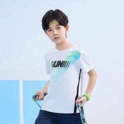 特步 炫彩印花吸湿速干易清洗2026新品夏季亲肤短袖男童针织衫上衣