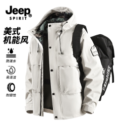 JEEP SPIRIT 吉普户外冲锋衣男女同款秋季新款休闲连帽外套防风防水登山运动服