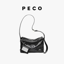 PECO 头层熔岩油腊牛皮飞行包 经典黑 中号款