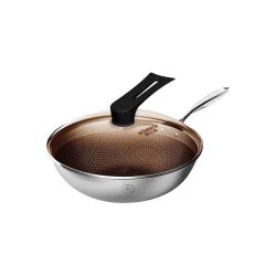 康巴赫 304不锈钢材质 高端不粘蜂窝炒锅 32cm 带盖