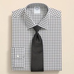 Brooks Brothers 男士衬衫 Stretch Supima® Cotton Non-Iron Twill Ainsley Collar Windowpane Dress Shirt
