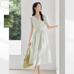 DUIBAI 女士法式度假连衣裙 泡泡袖 A字长裙