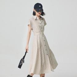 仿佛 夏季气质条纹连衣裙收腰修身显瘦设计感精致