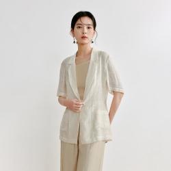 茵曼 新中式含亚麻提花小西装夏季女装短袖上衣
