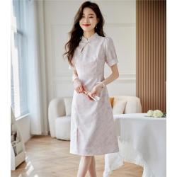 欧莎 夏季女式气质高级感短袖印花收腰显瘦连衣裙