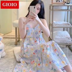 GIOIO 春夏季新款睡衣家居服日系甜美少女学生纯色绵绸裙 M1702裙-茉莉灰 均码 (90-145斤)