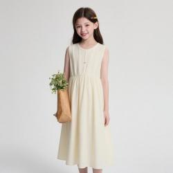笛莎 女童26夏装中大童简约时尚圆领连衣裙