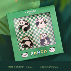 1 网红爆款熊猫镂空书签创意中国风礼品黄铜刻度直尺金属书签 圆扣熊猫书签--四枚装