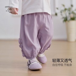 巴厘小猪 女童裤子夏季薄款灯笼裤儿童休闲长裤女宝宝阔腿裤 幽兰紫 90