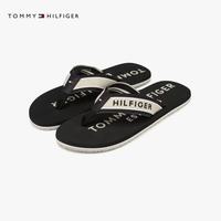 TOMMY HILFIGER 26春夏新款男装拼色织带泳池居家字母人字拖凉拖鞋 黑色BDS 40