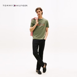 TOMMY HILFIGER 春夏男装纯棉休闲通勤花卉字母印花圆领打底衫短袖T恤上衣