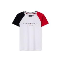 TOMMY HILFIGER 春夏童装男纯棉运动色块拼接印花撞色圆领短袖上衣