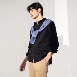 TOMMY HILFIGER 秋冬男商务通勤纯色小绣标亚洲版长袖衬衣衬衫外套