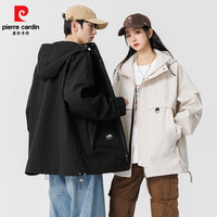 皮尔·卡丹 皮尔卡丹 情侣连帽宽松版三防冲锋衣外套