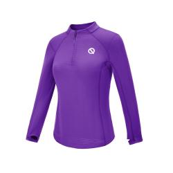 QINKUNG 热力方格半开拉链长袖t恤2.0跑步衣运动t恤女款洋气时髦潮款