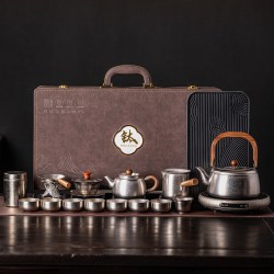 瓷牌茗茶具 CPM·Teaset 瓷牌茗 云钛归盏电陶炉功夫茶具整套 钛材质 55x13x31cm