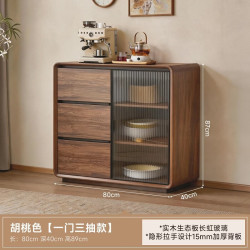 KERZY 实木餐边柜靠墙一体储物柜家用咖啡柜茶水柜中古客厅矮柜收纳柜子 【实木生态板 长虹玻