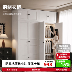 帅仕 钢制衣柜卧室家用小户型极简衣服收纳柜子金属钢架结构加深大衣柜