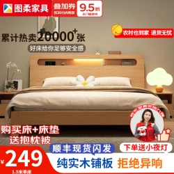 图柔 床实木床现代简约双人床主卧大床单人床出租床 单床 1.8*2米 框架结构